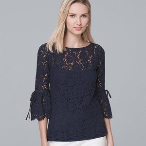 White House Black Market Three-Quarter Flare Sleeve Lace Top